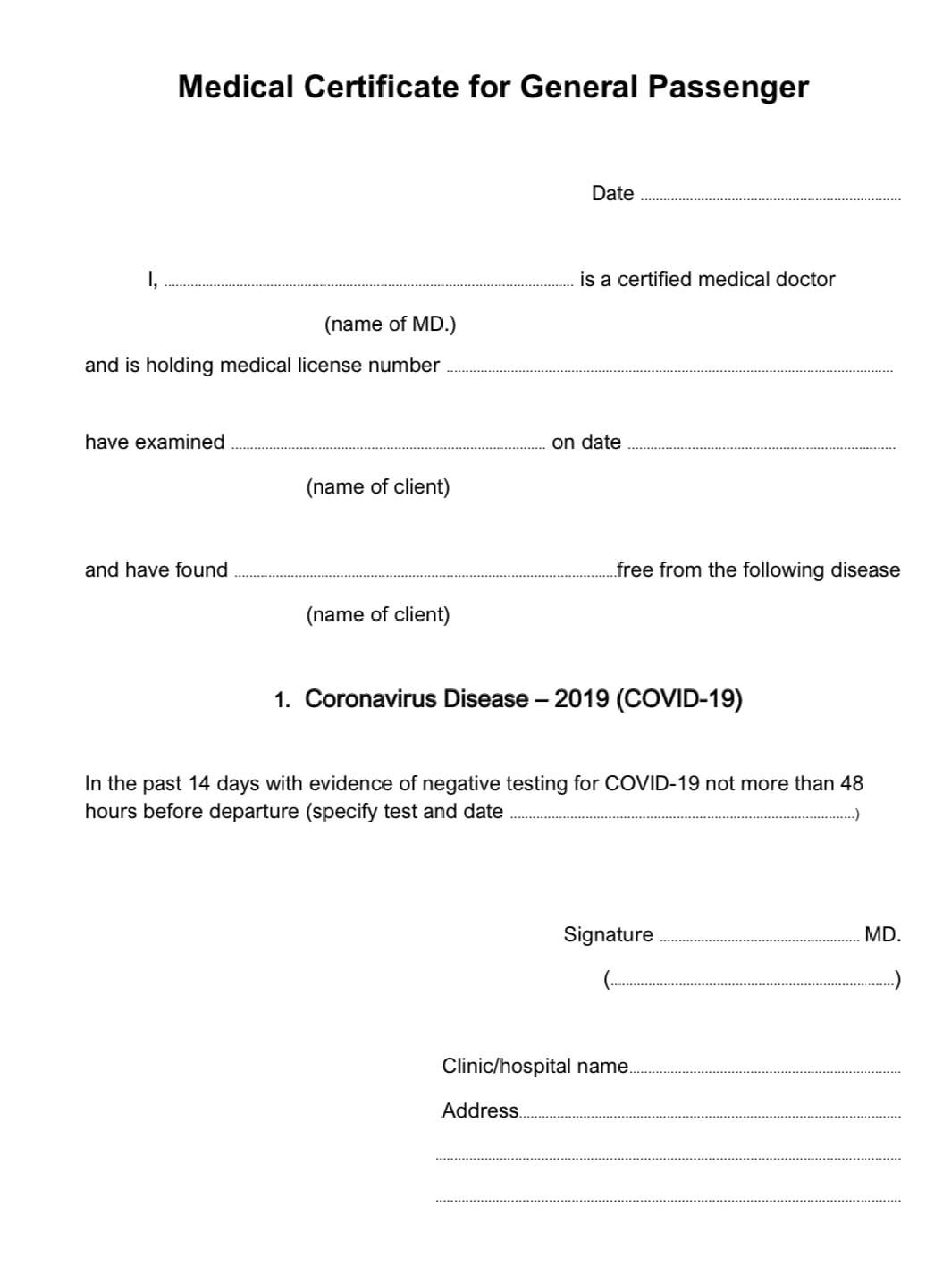 covid19 medical certificate fit to fly voorbeeld afbeelding 