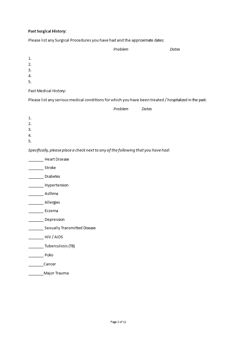 Medical Intake Form Templates At Allbusinesstemplates