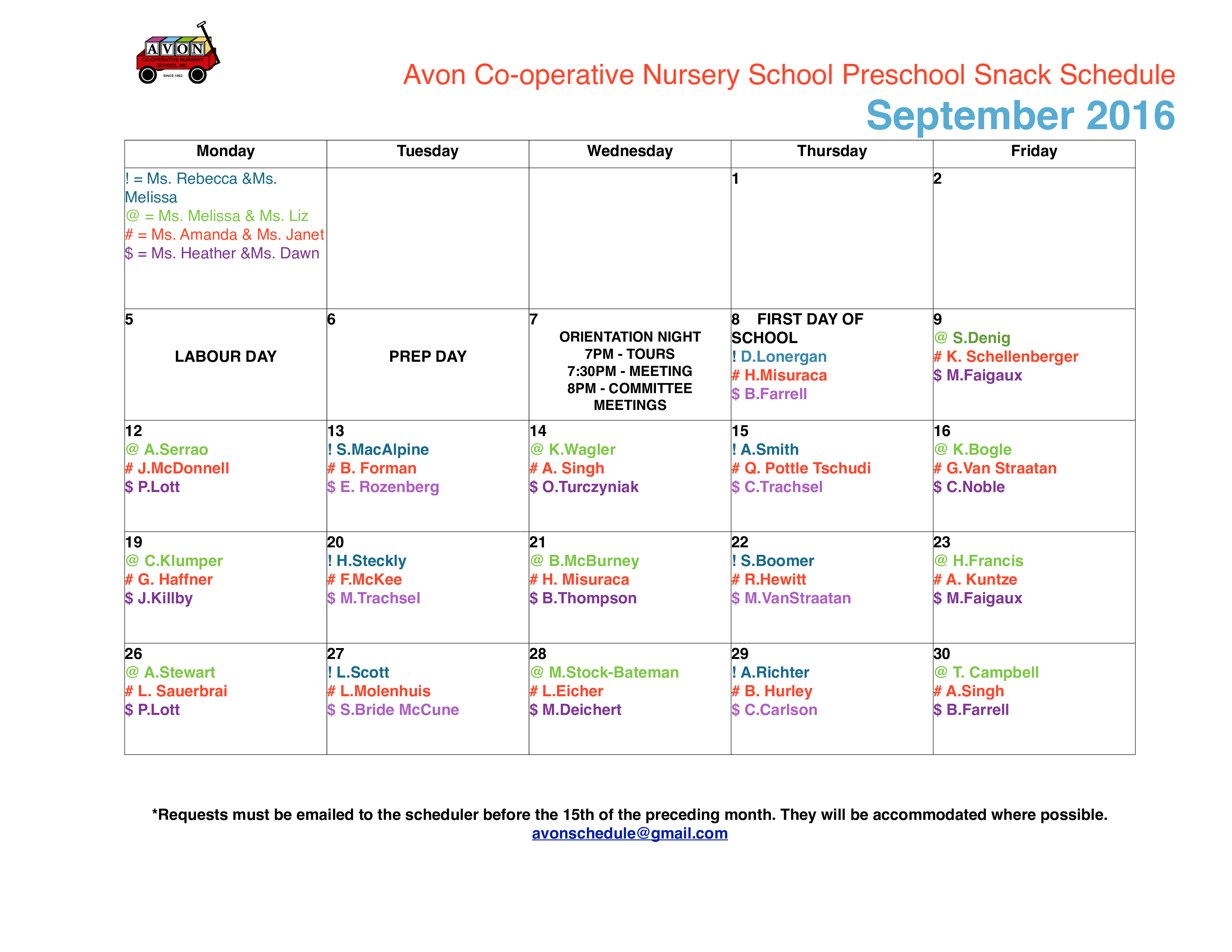 preschool snack schedule template