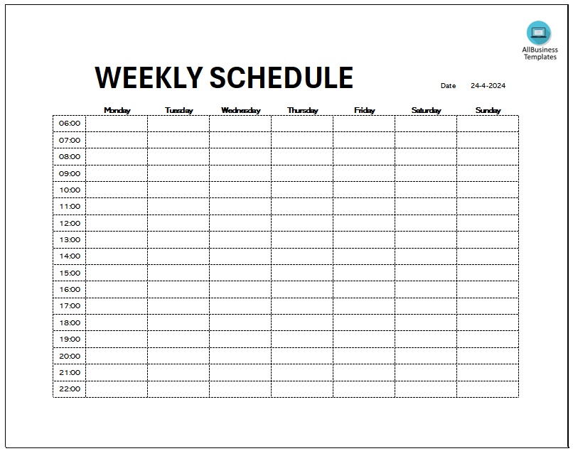 Hourly Weekly Schedule Template