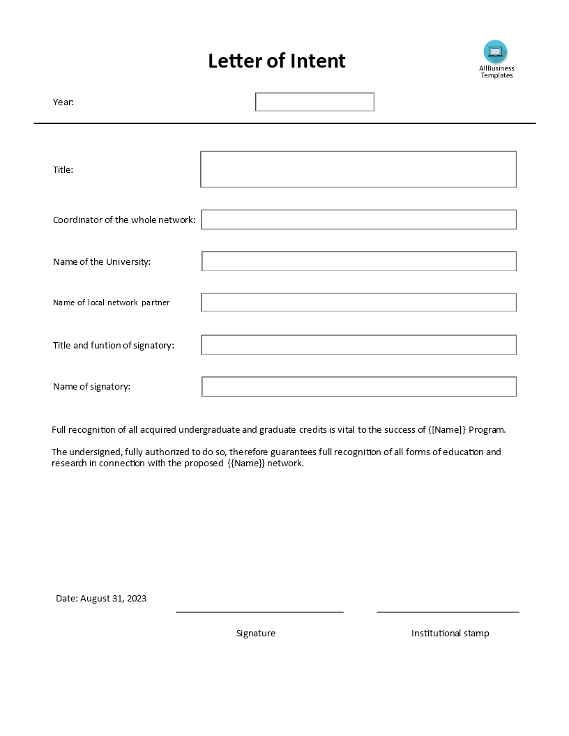 letter of intent template template