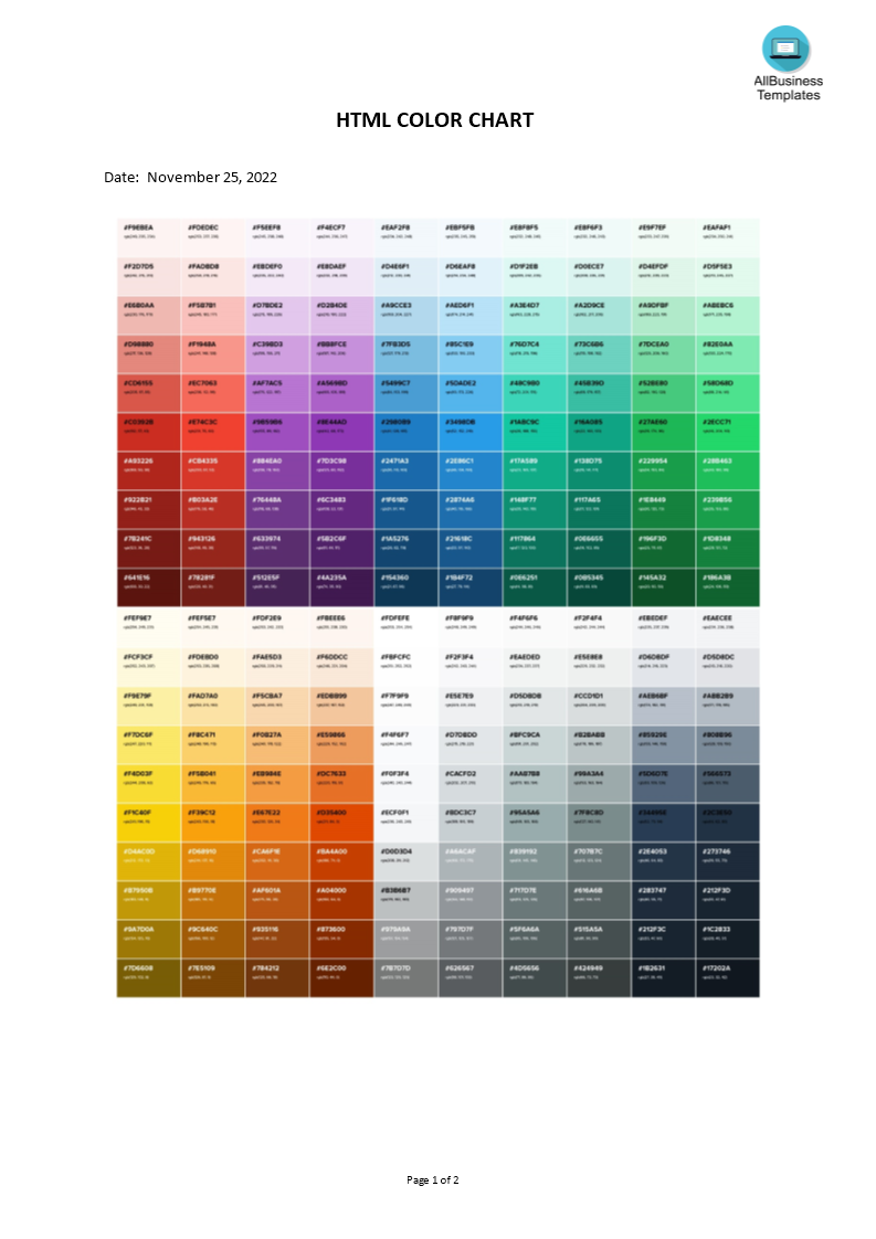 HTML color codes chart 模板
