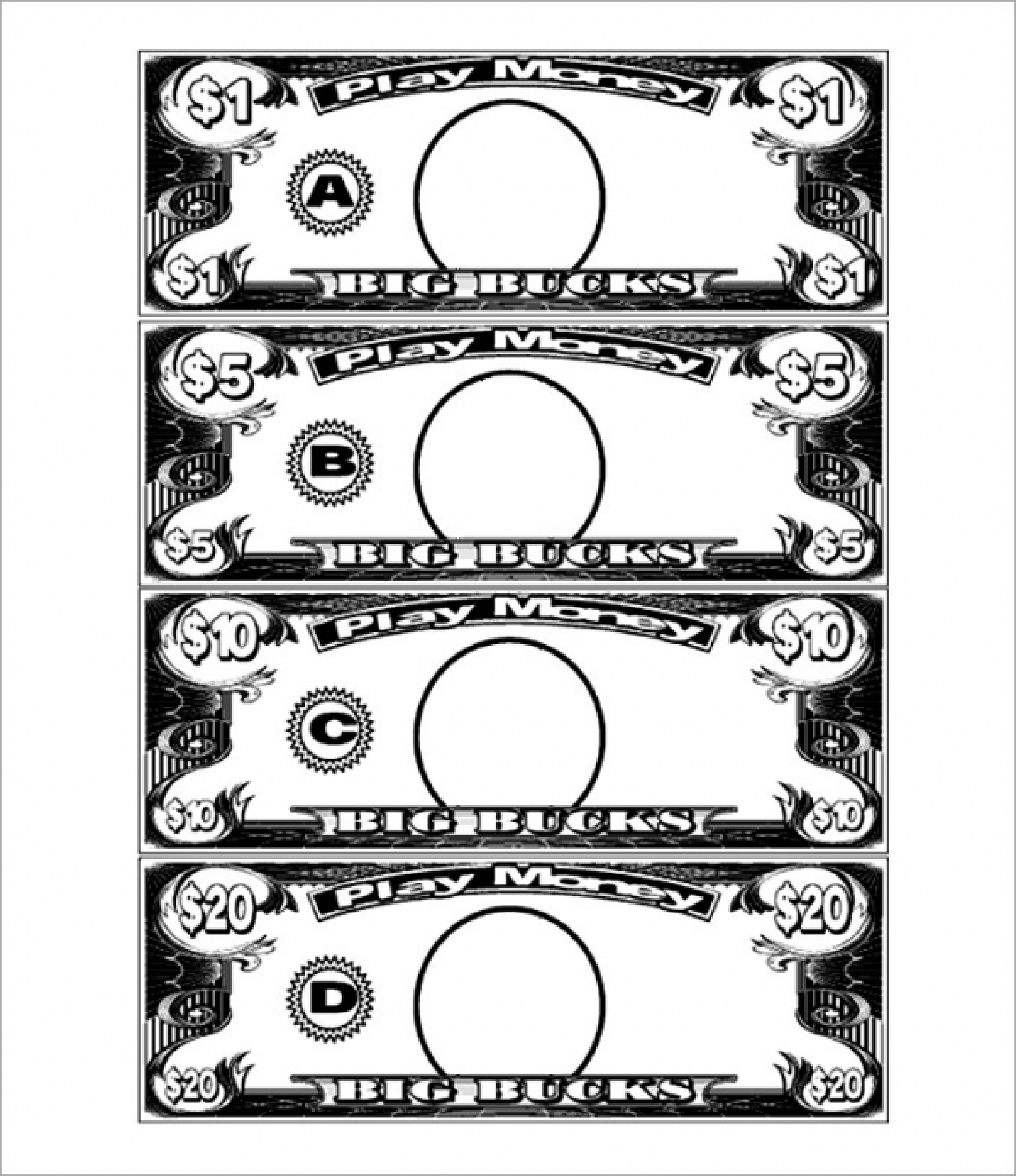 1 dollar play money template Hauptschablonenbild