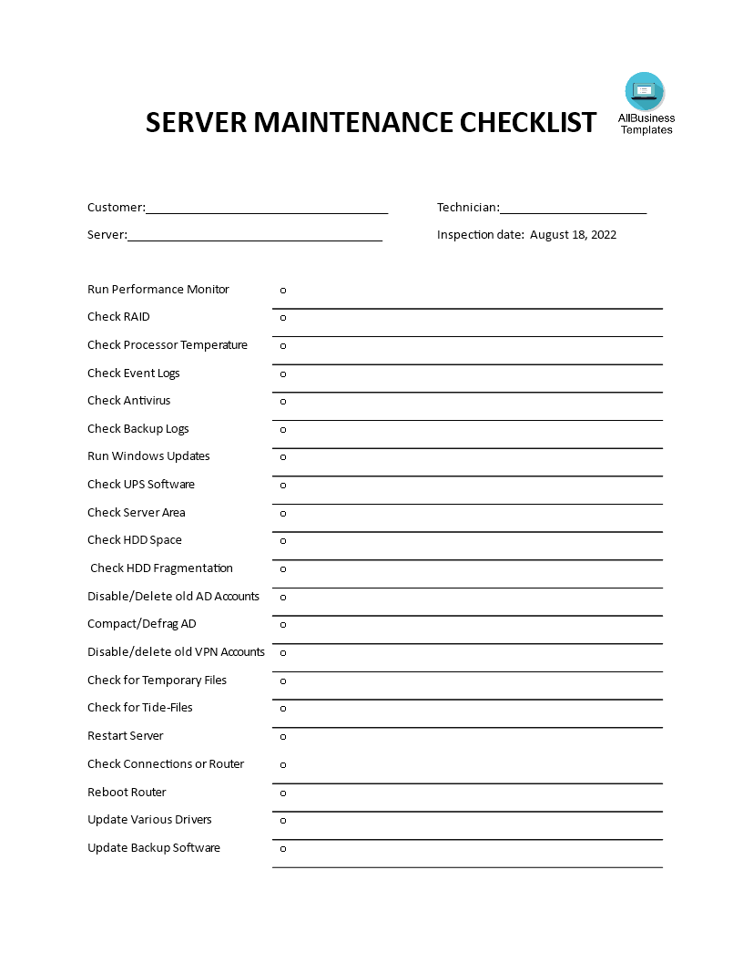 quarterly maintenance checklist template