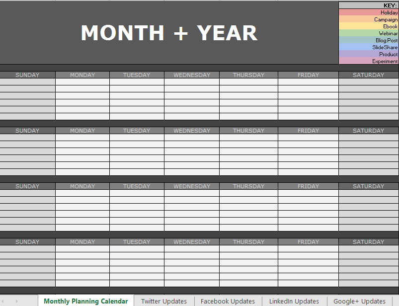 Social Media Content Calendar 模板