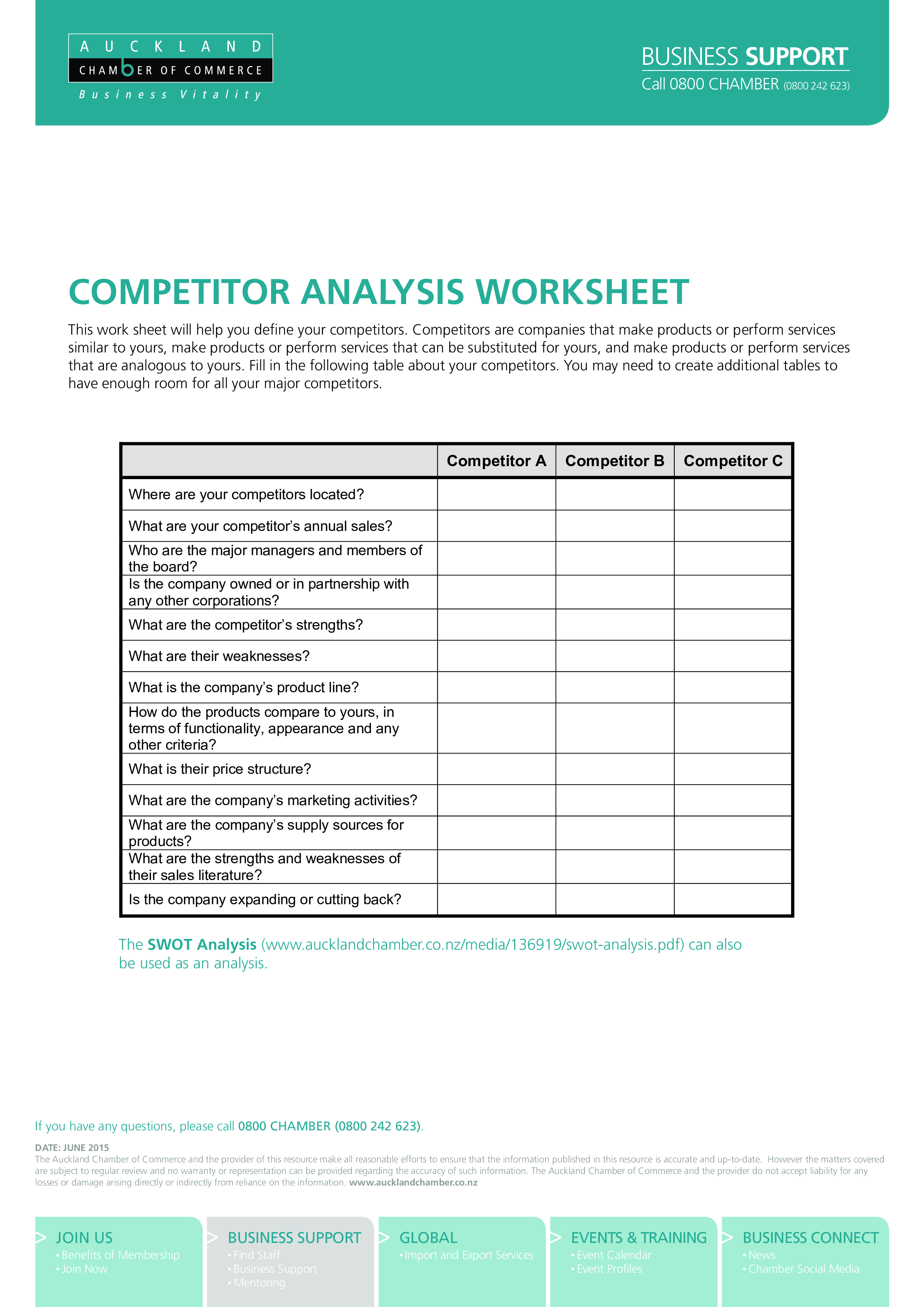 Competitor Analysis Worksheet Templates At Allbusinesstemplates