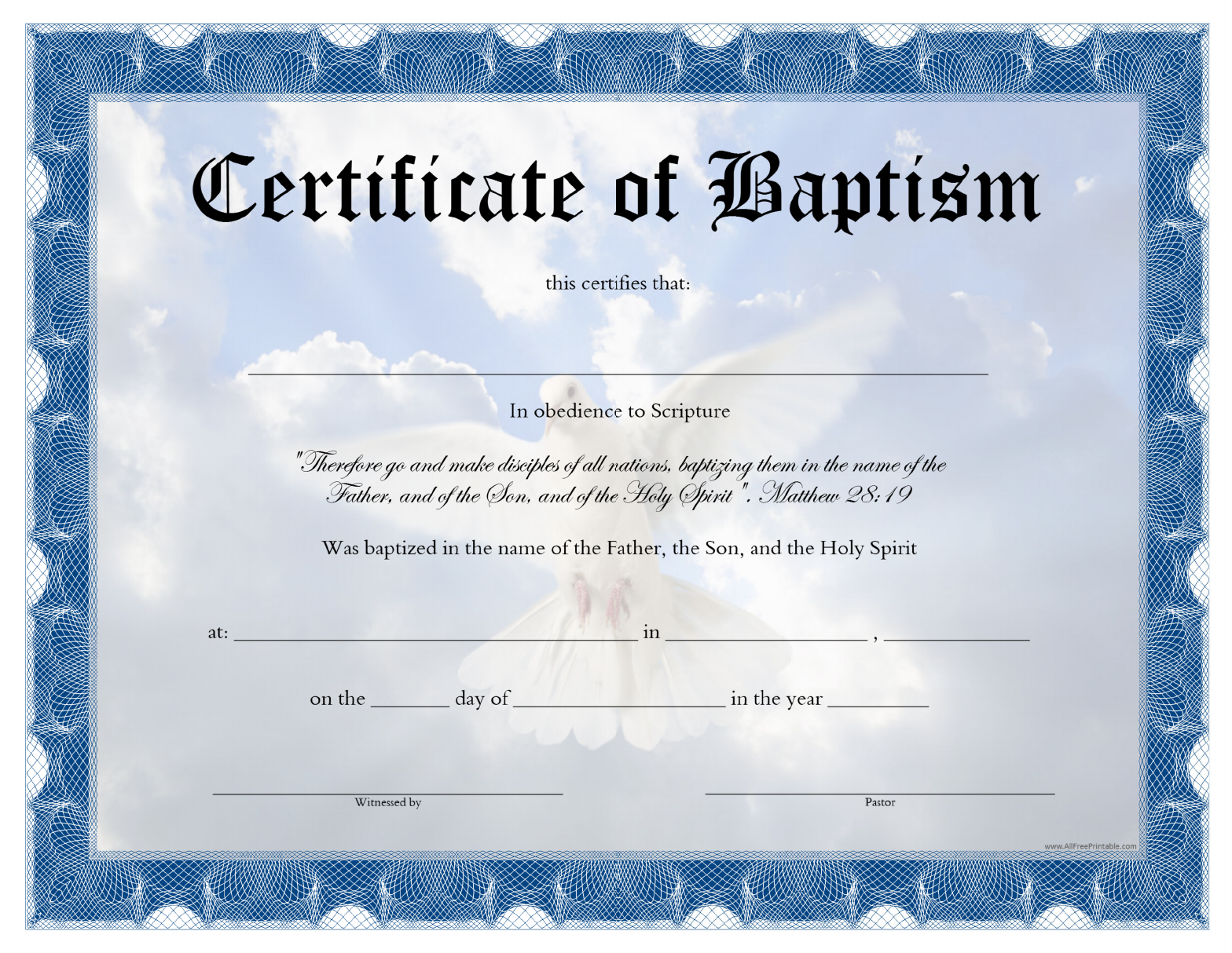 Preview Baptism Certificate