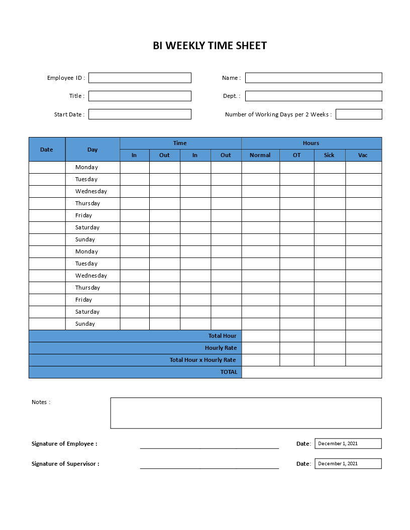 Biweekly Time Sheet Templates At Allbusinesstemplates Com