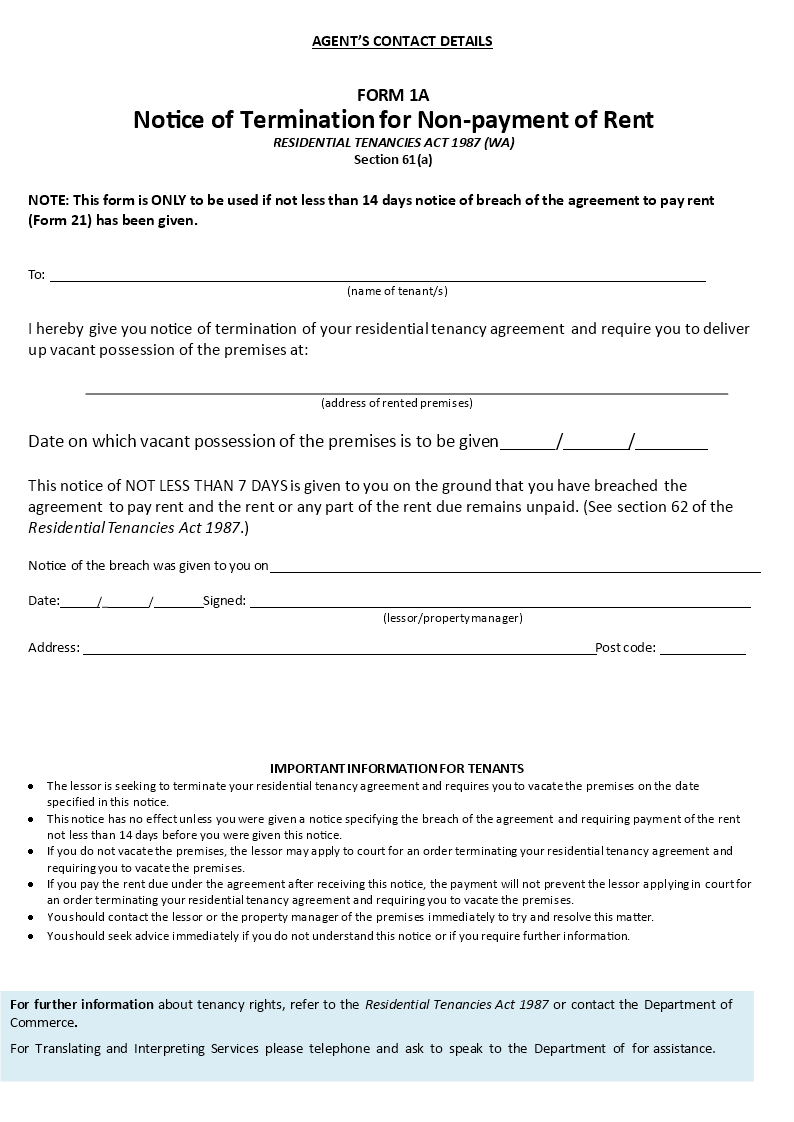 contract termination letter due to nonpayment modèles