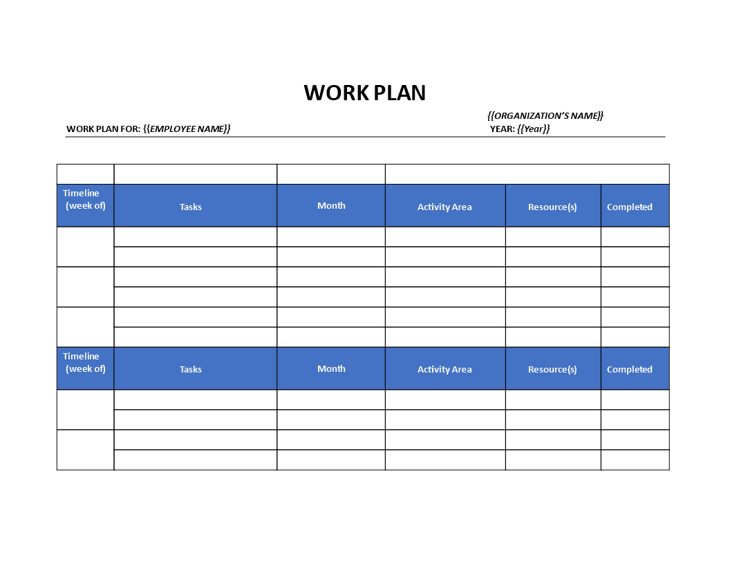 Gratis Work Plan Word