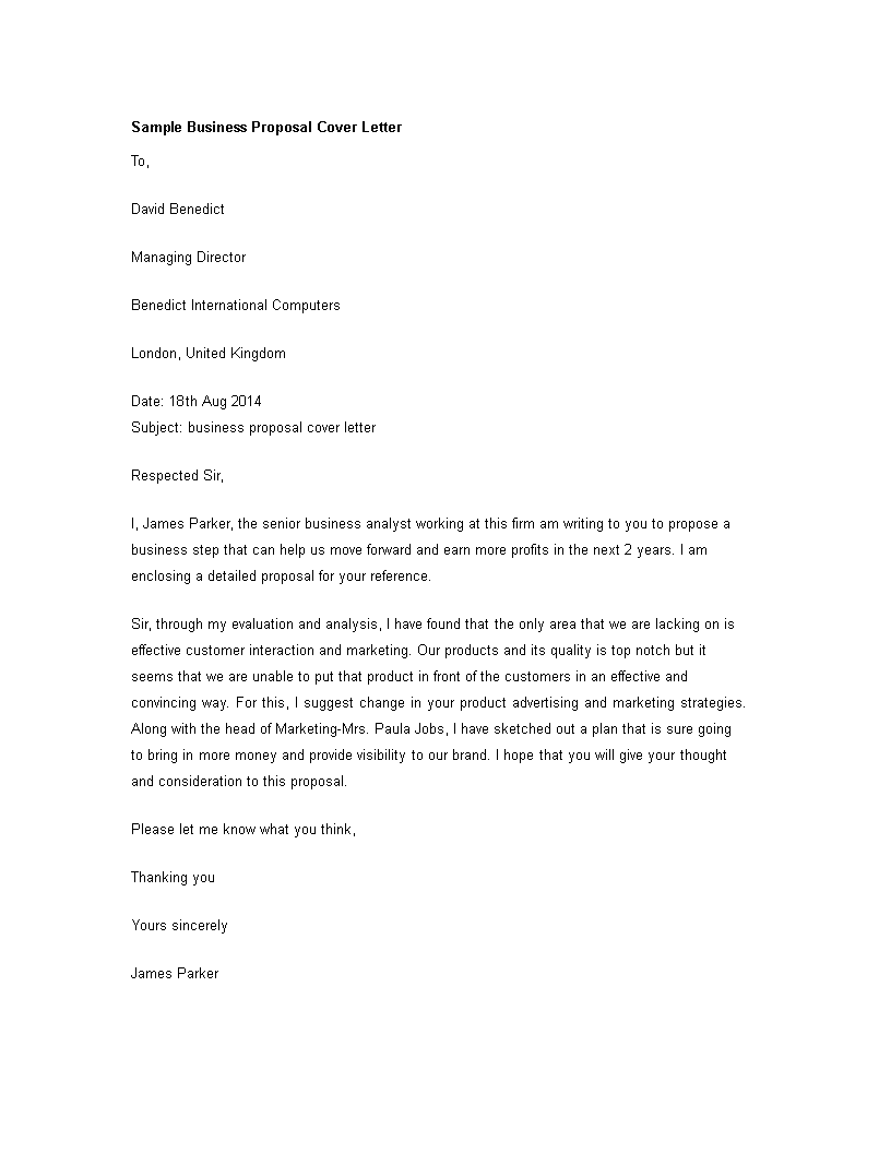 video proposal cover letter sample