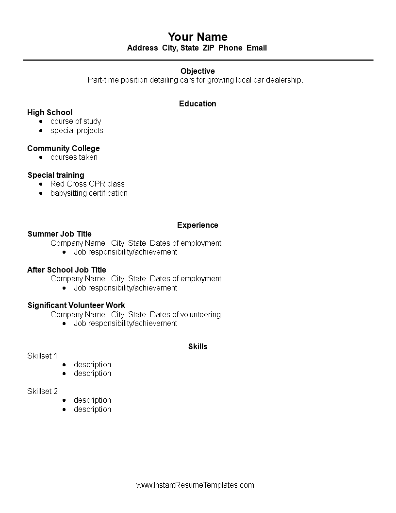 resume template for high school graduate