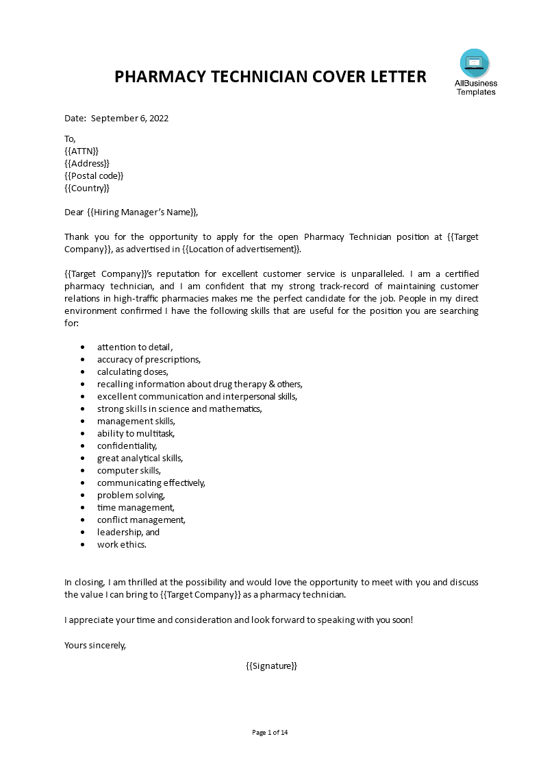 application letter on pharmacist