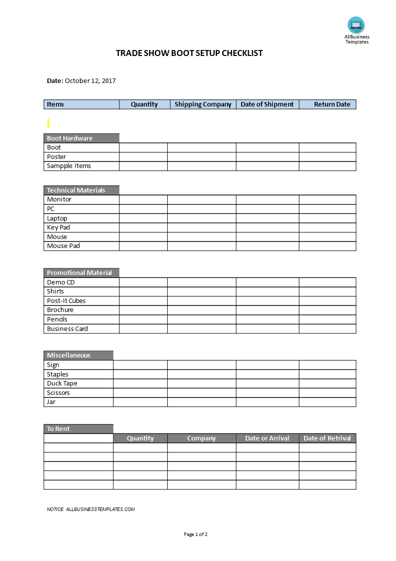 checklist_trade show boot setup Hauptschablonenbild