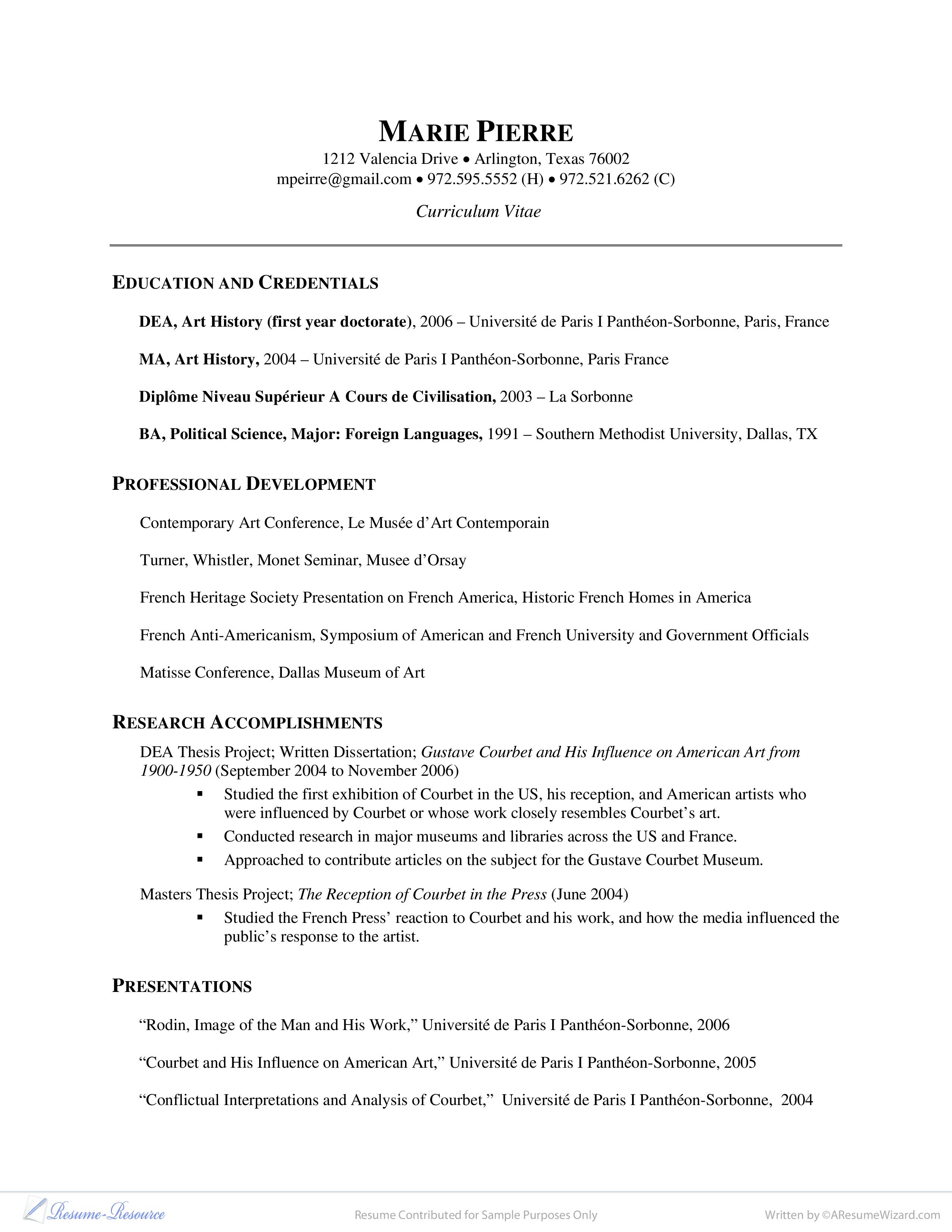 how to add thesis in resume
