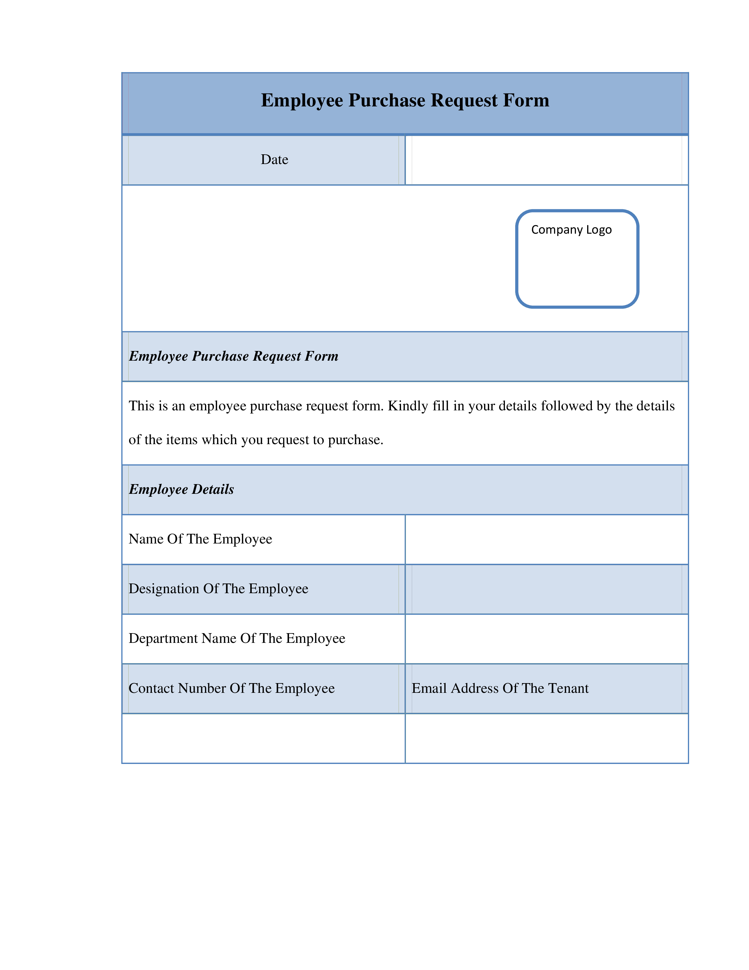 employee purchase request form modèles