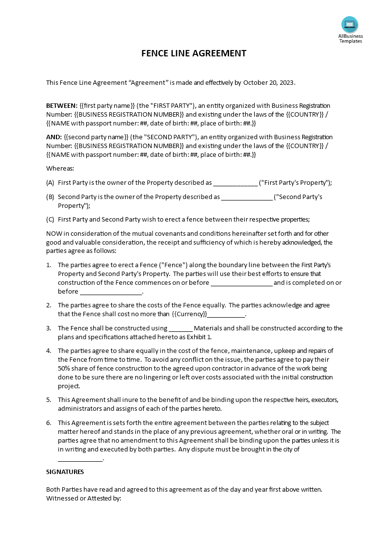 fence line agreement template