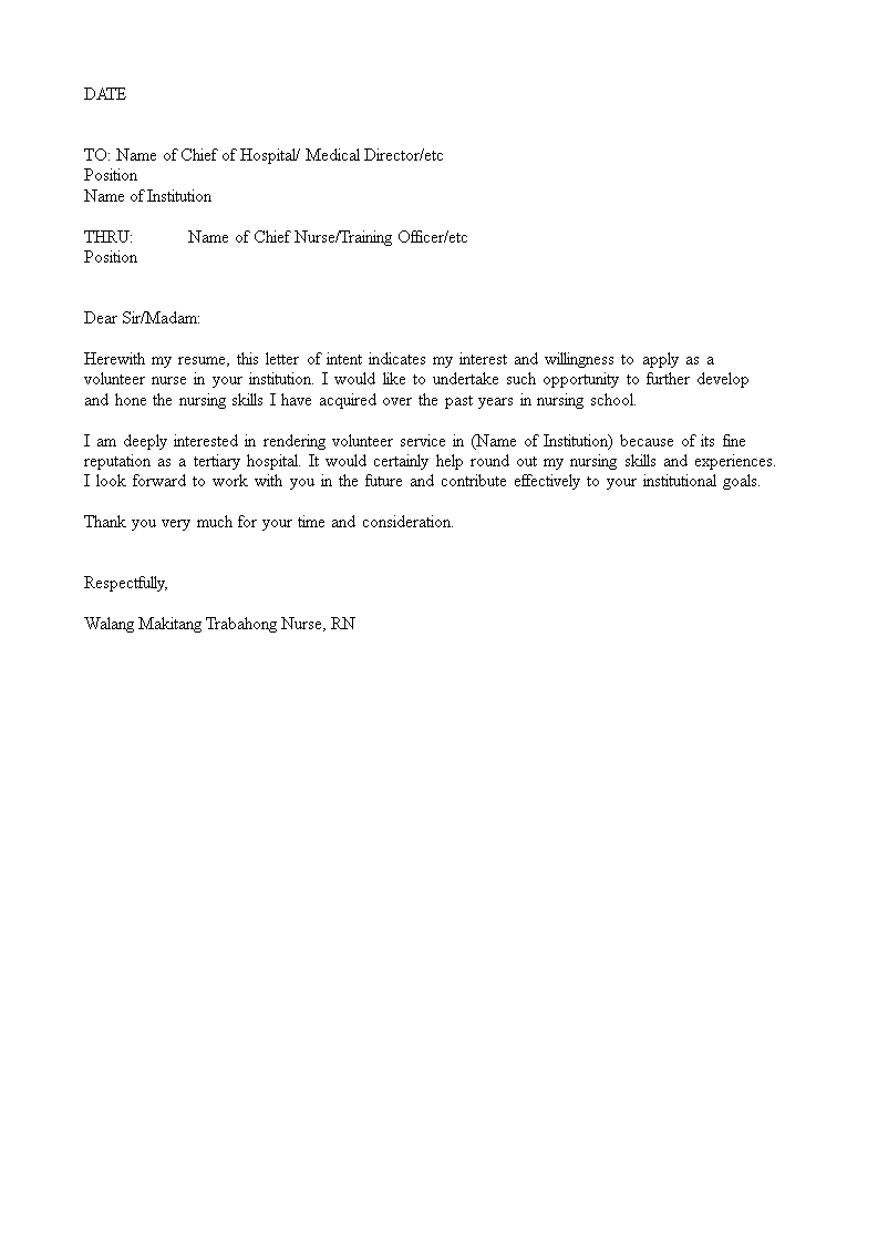 application letter for training as a nurse