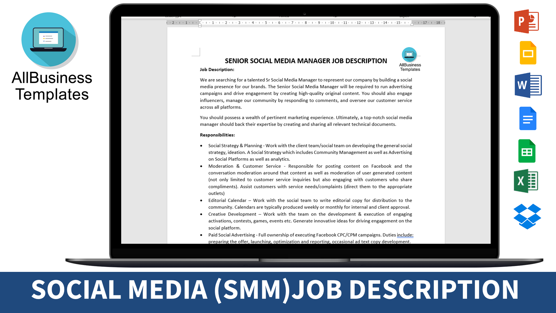 Social Media Manager Job Description | Templates At ...