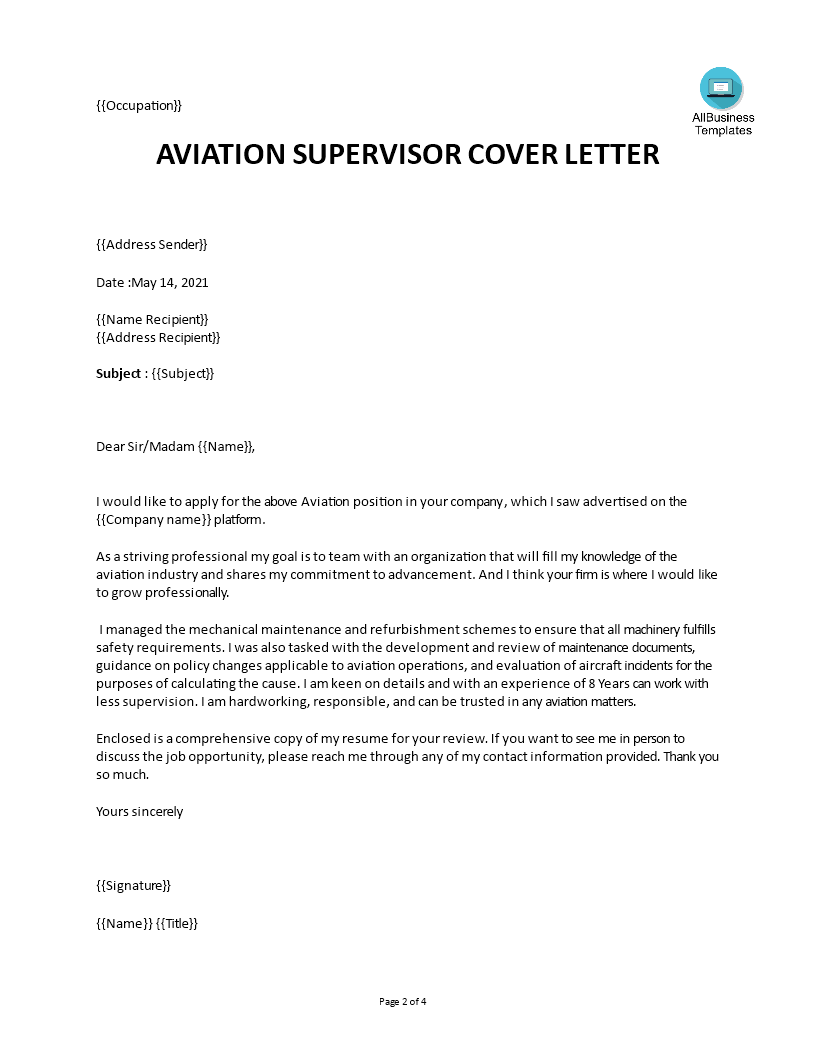 pilot application letter example