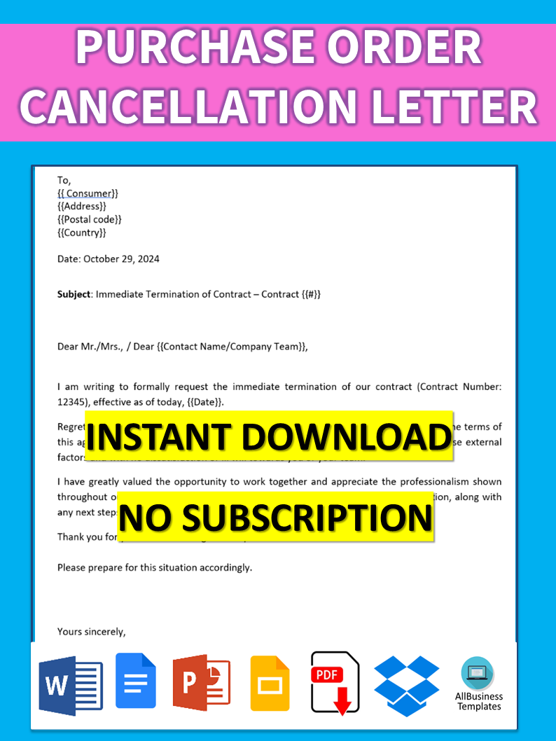 Cancellation of purchase order 模板