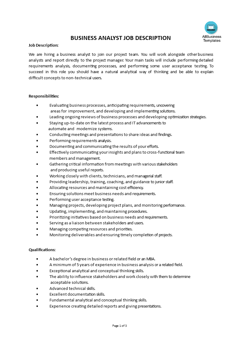 Libreng Business Systems Analyst Job Description