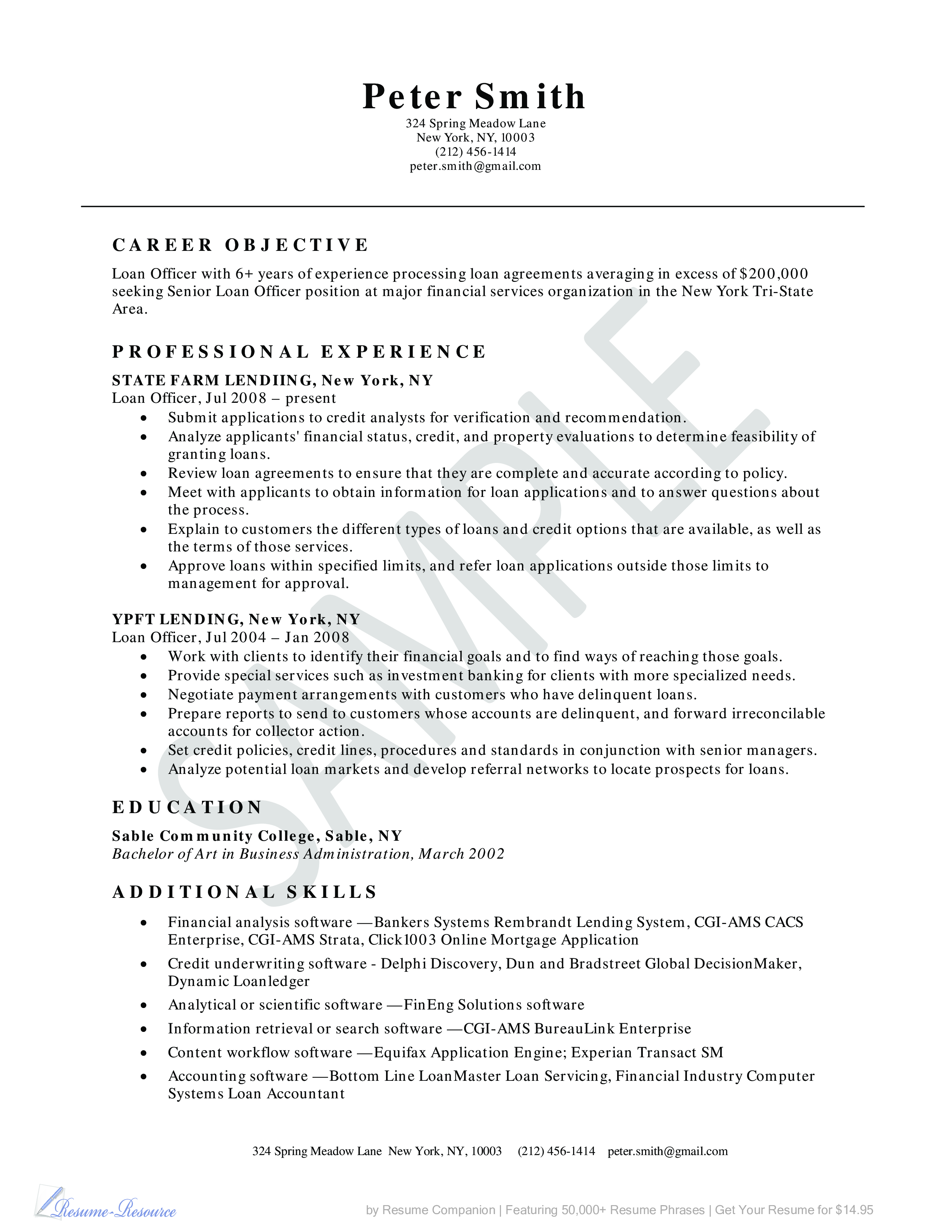 loan officer resume example template