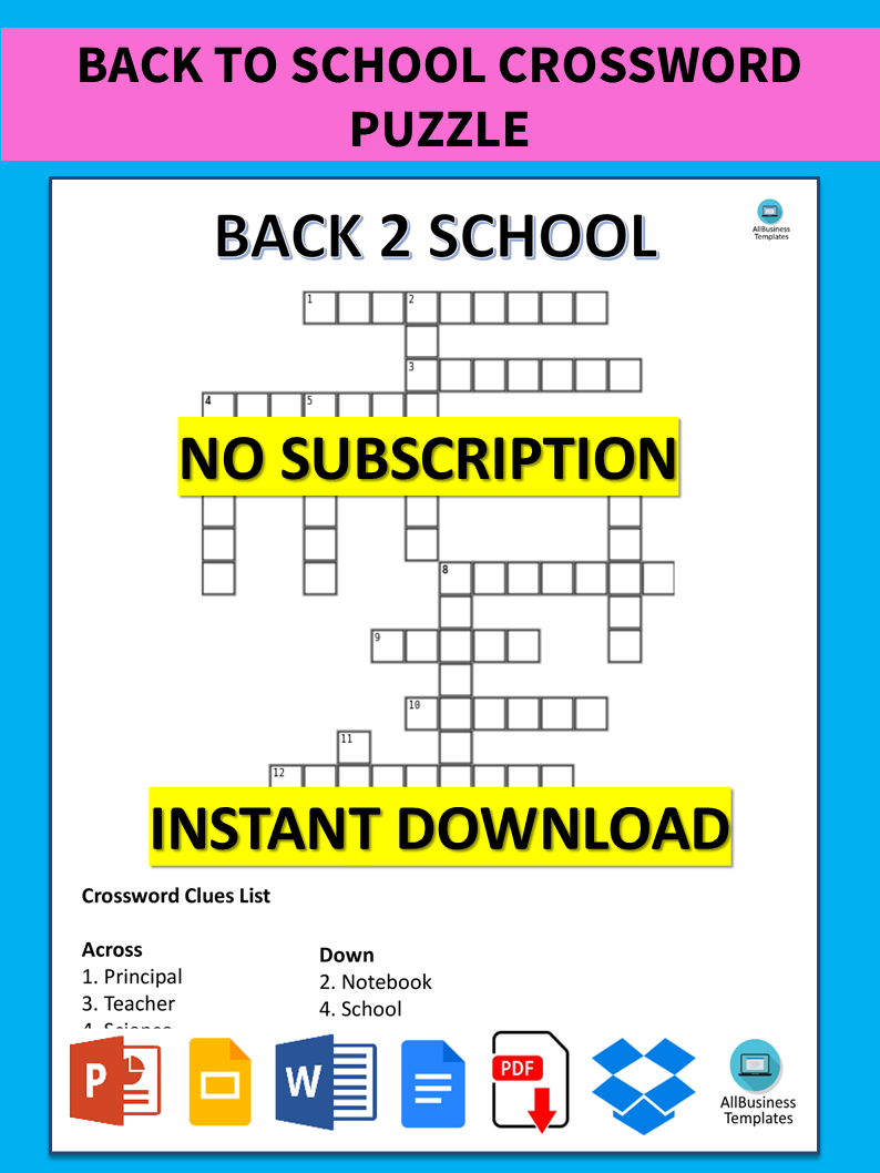 Back To School Crossword Puzzle 模板