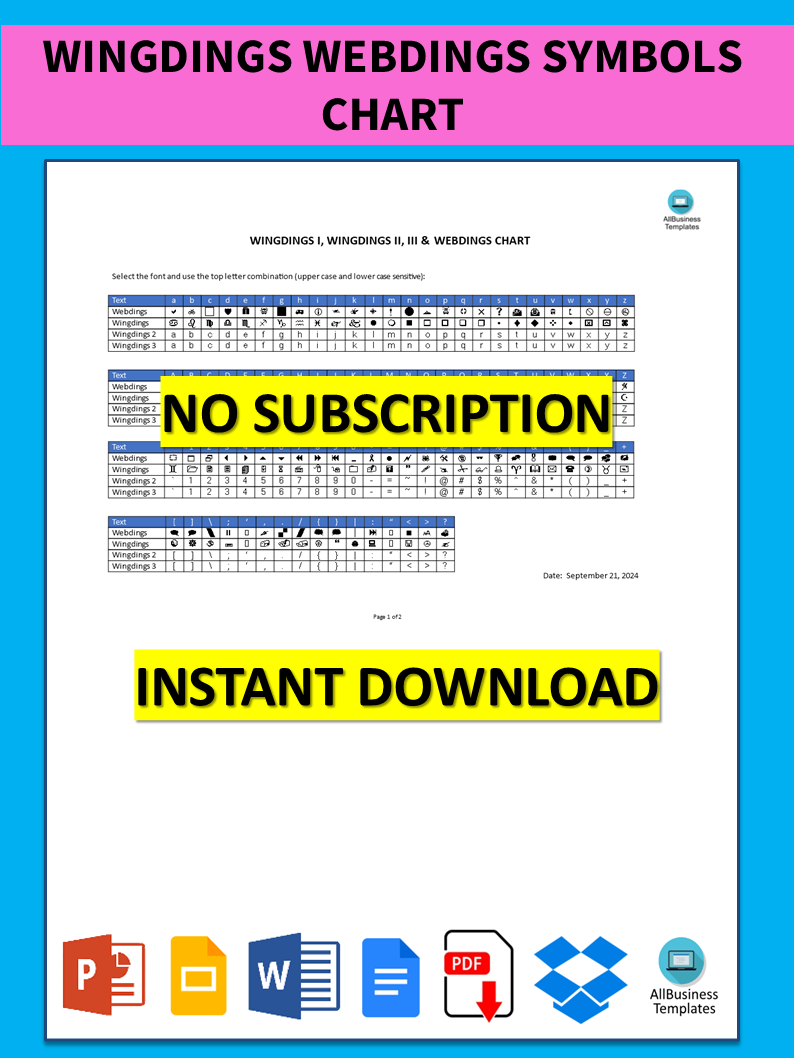 wingdings webdings symbols chart plantilla imagen principal