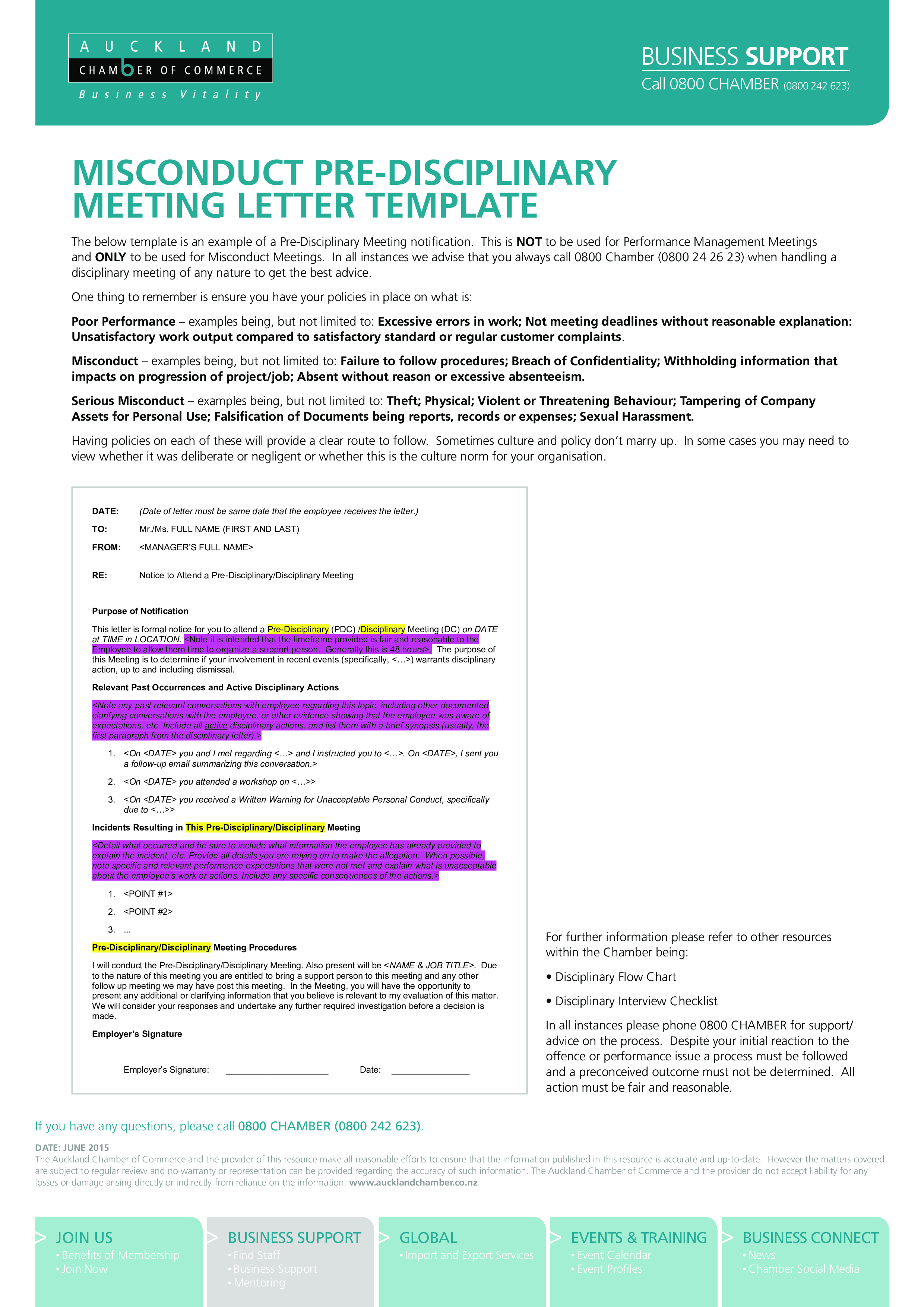 Kostenloses Disciplinary Meeting Letter