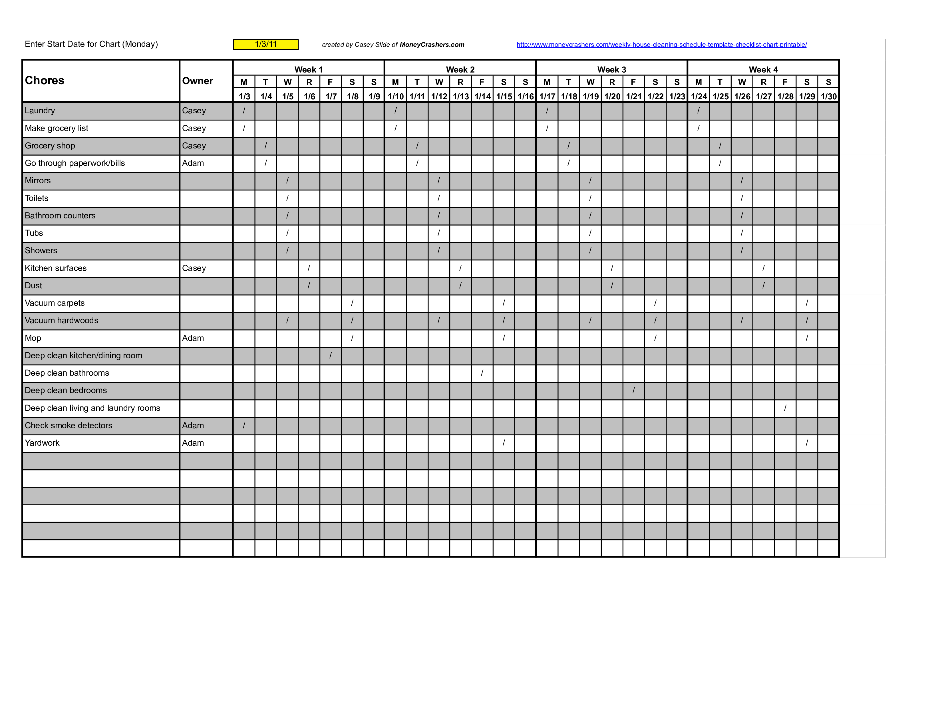 Restaurant Cleaning Schedule Format Templates At Allbusinesstemplates