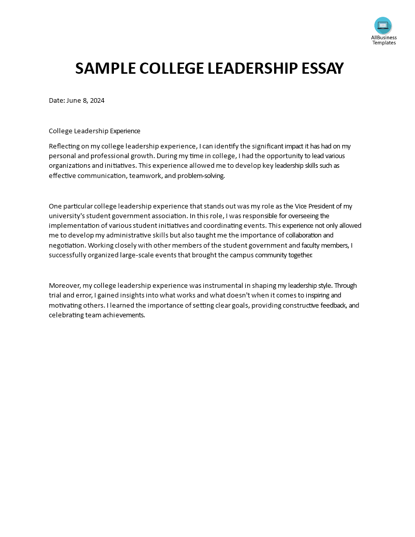 leadership essay for scholarship examples