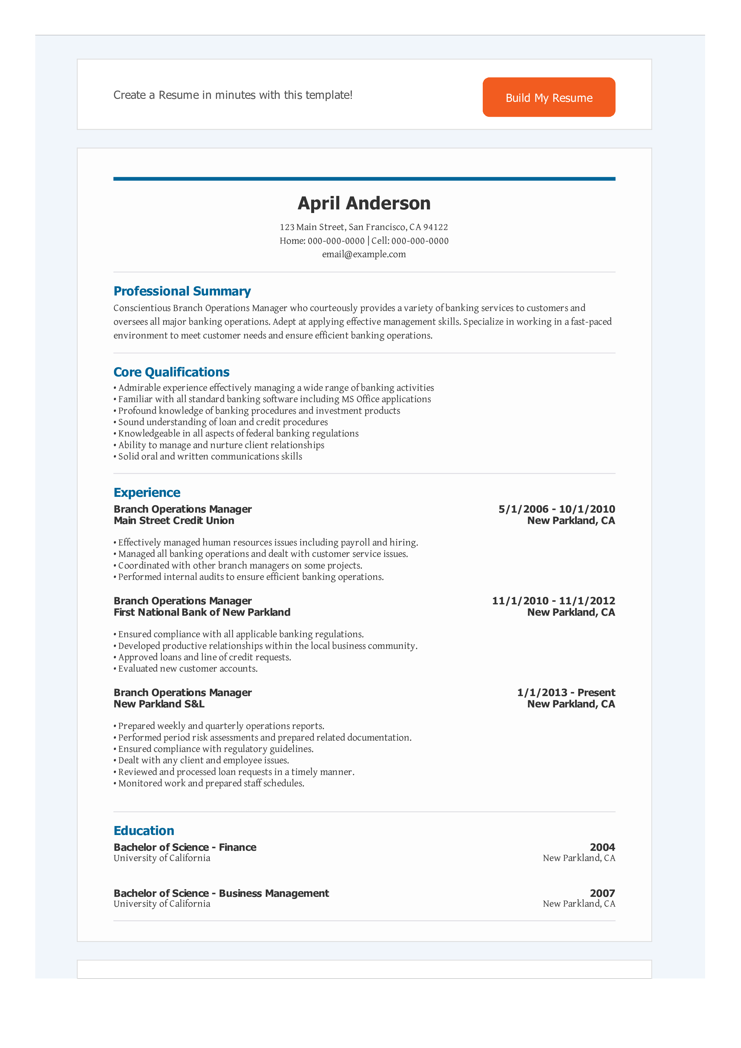 bank project manager resume
