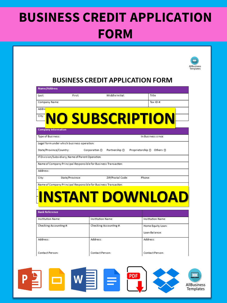 blank credit application form for business free voorbeeld afbeelding 