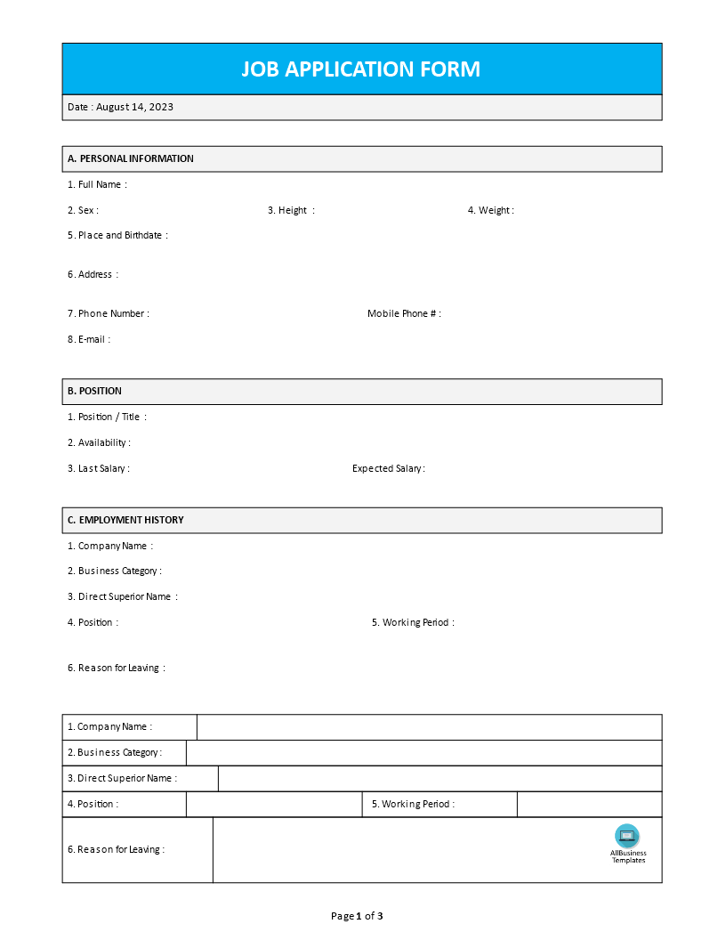 Employment application template | Templates at allbusinesstemplates.com