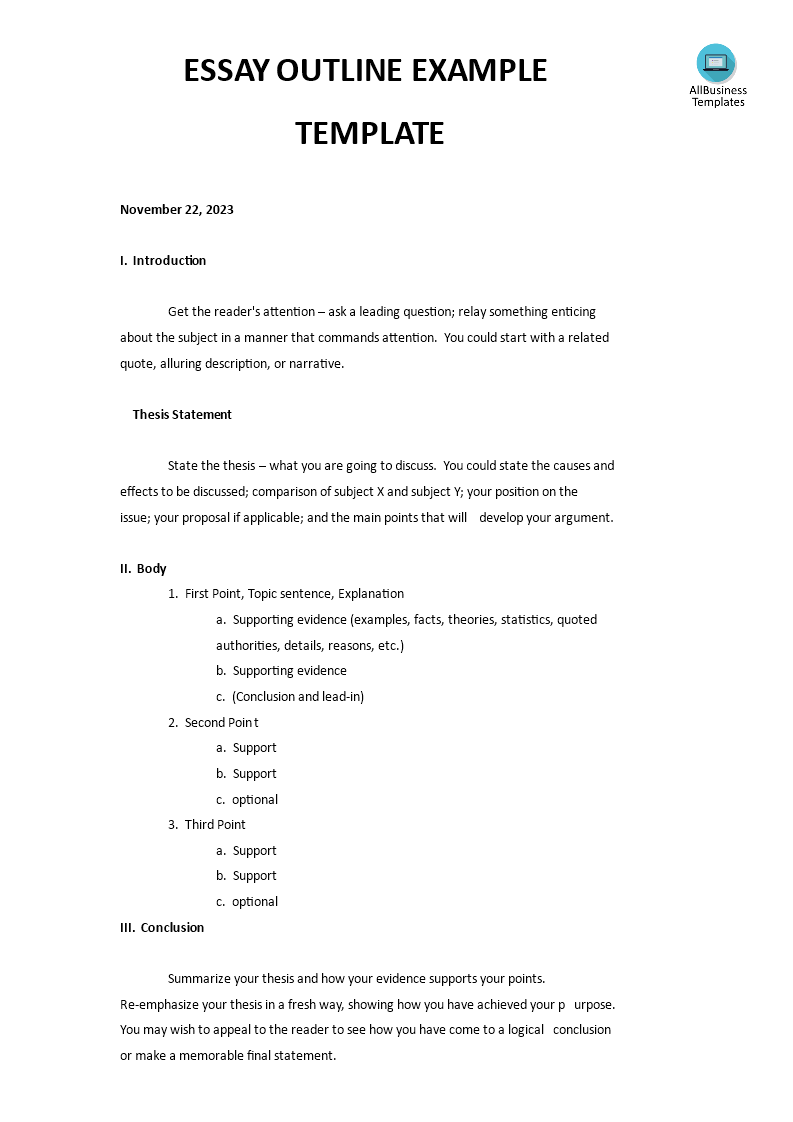 Essay Outline sample | Templates at allbusinesstemplates.com