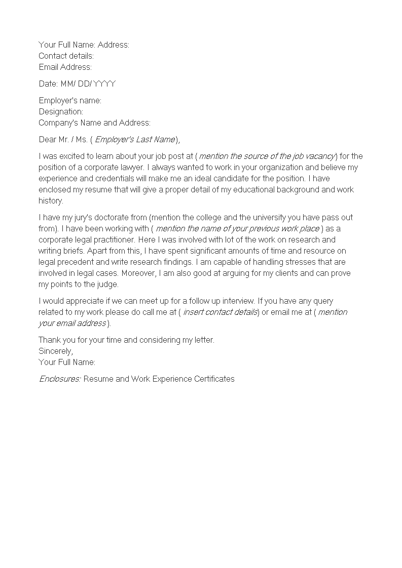 experienced cover letter template
