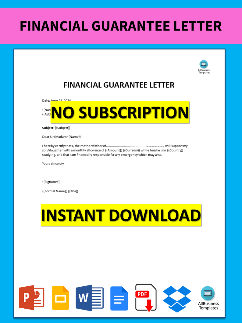 financial guarantee letter plantilla imagen principal