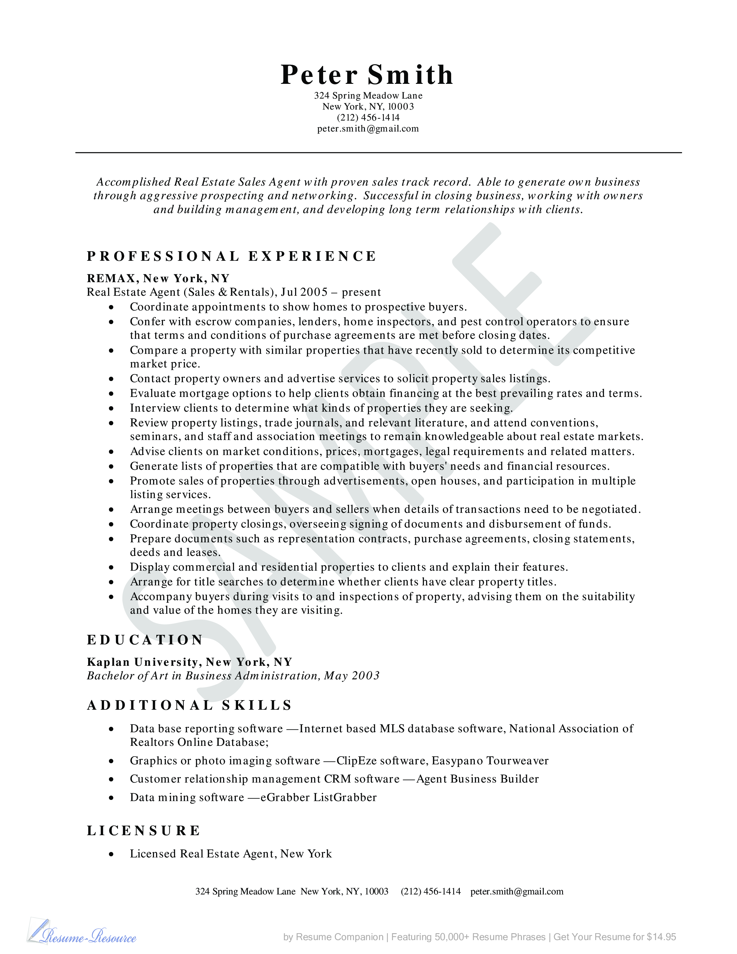 resume template for real estate agents