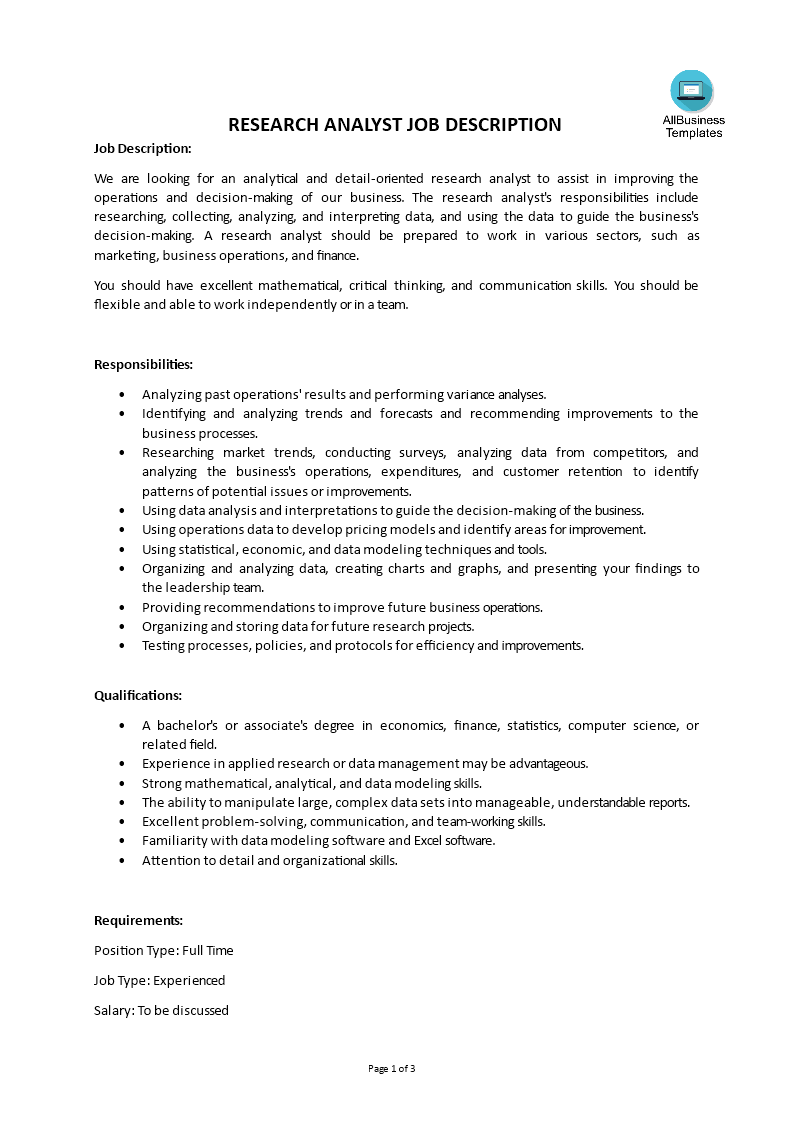 investment banking research analyst job description