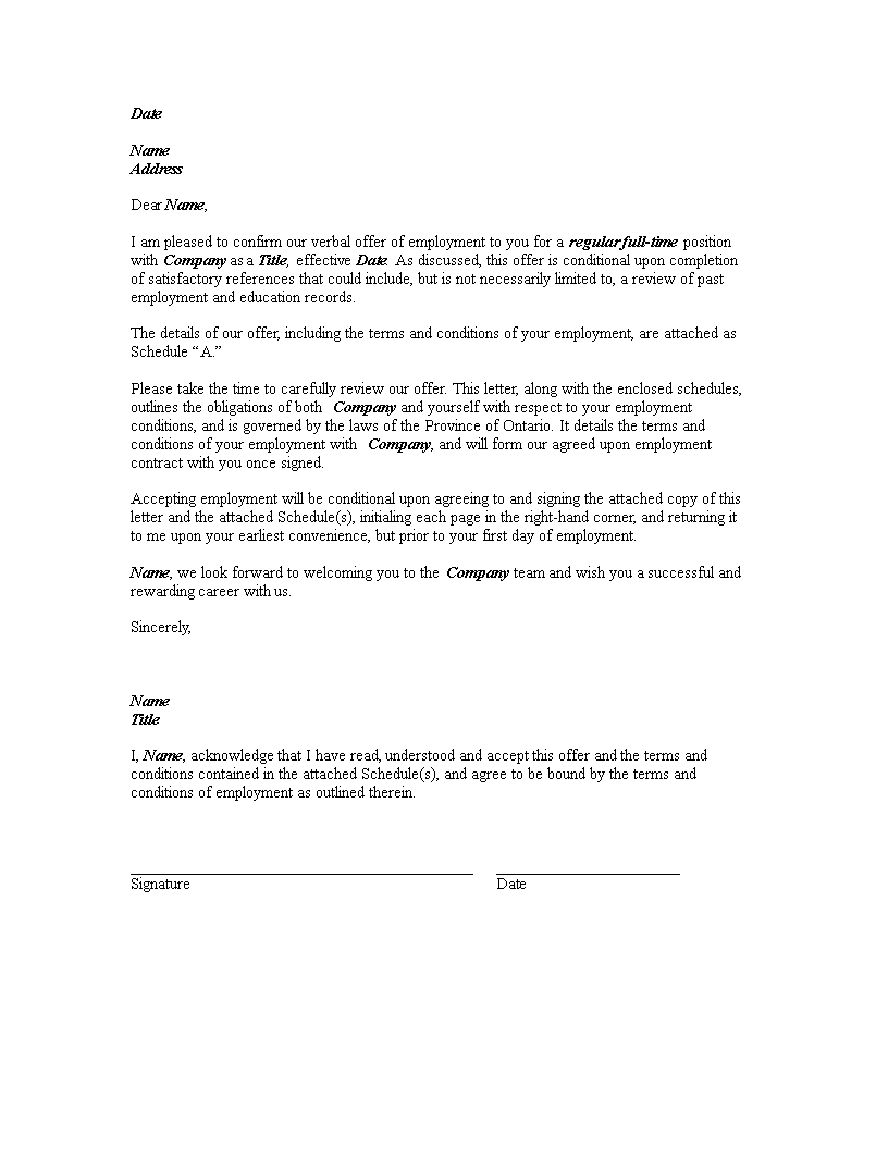 Employment Contract Offer Letter Templates At Allbusinesstemplates