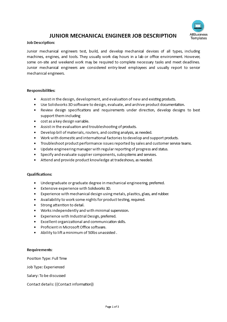 Schier Seil Nest Mechanical Engineer Job Description Sample Mechanik 