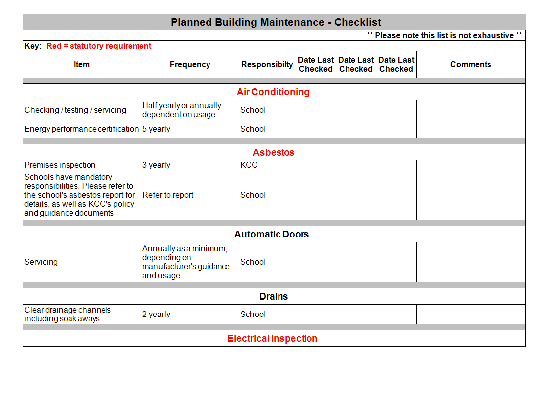 Télécharger Gratuit Building Maintenance Checklist