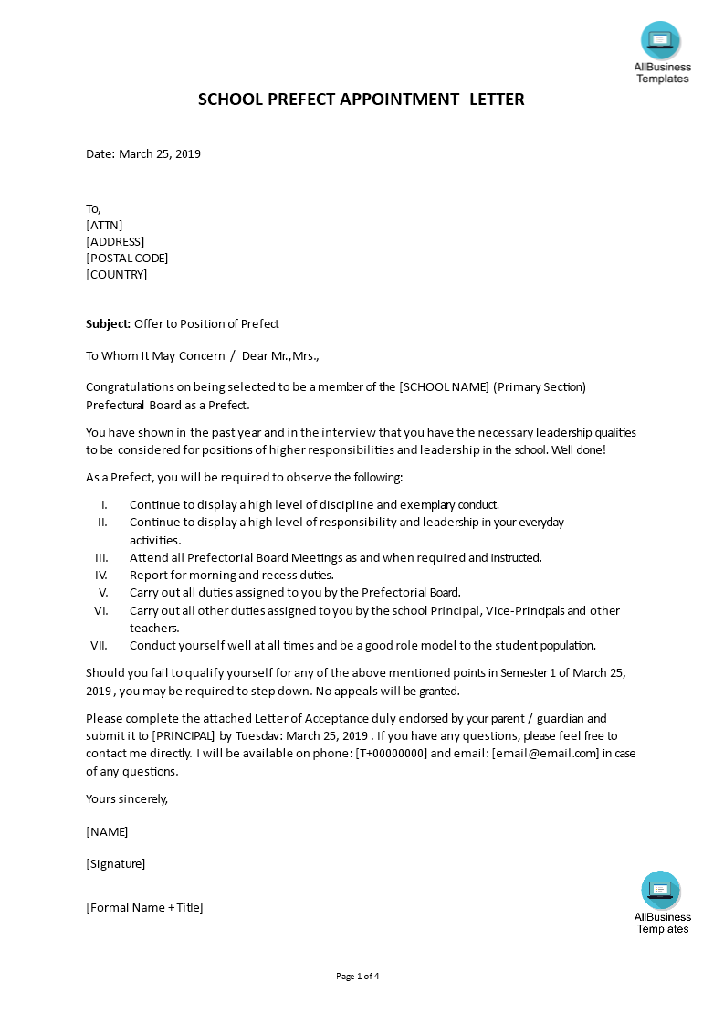 school prefect application letter examples