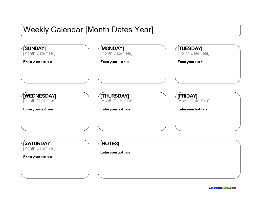 Weekly Calendar Templates At Allbusinesstemplates