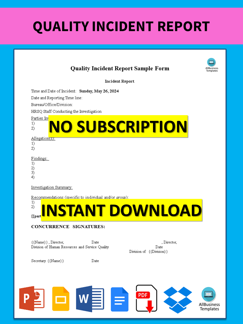 quality incident report sample plantilla imagen principal