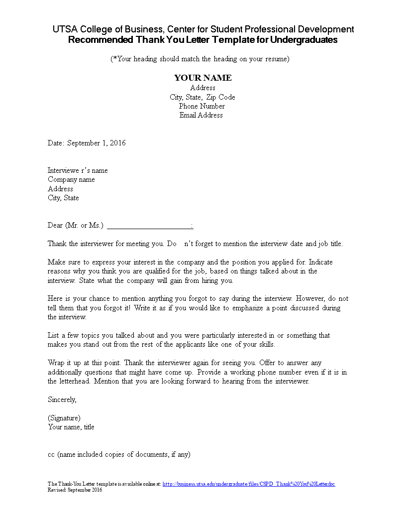 Thank You Business Letter | Templates at ...