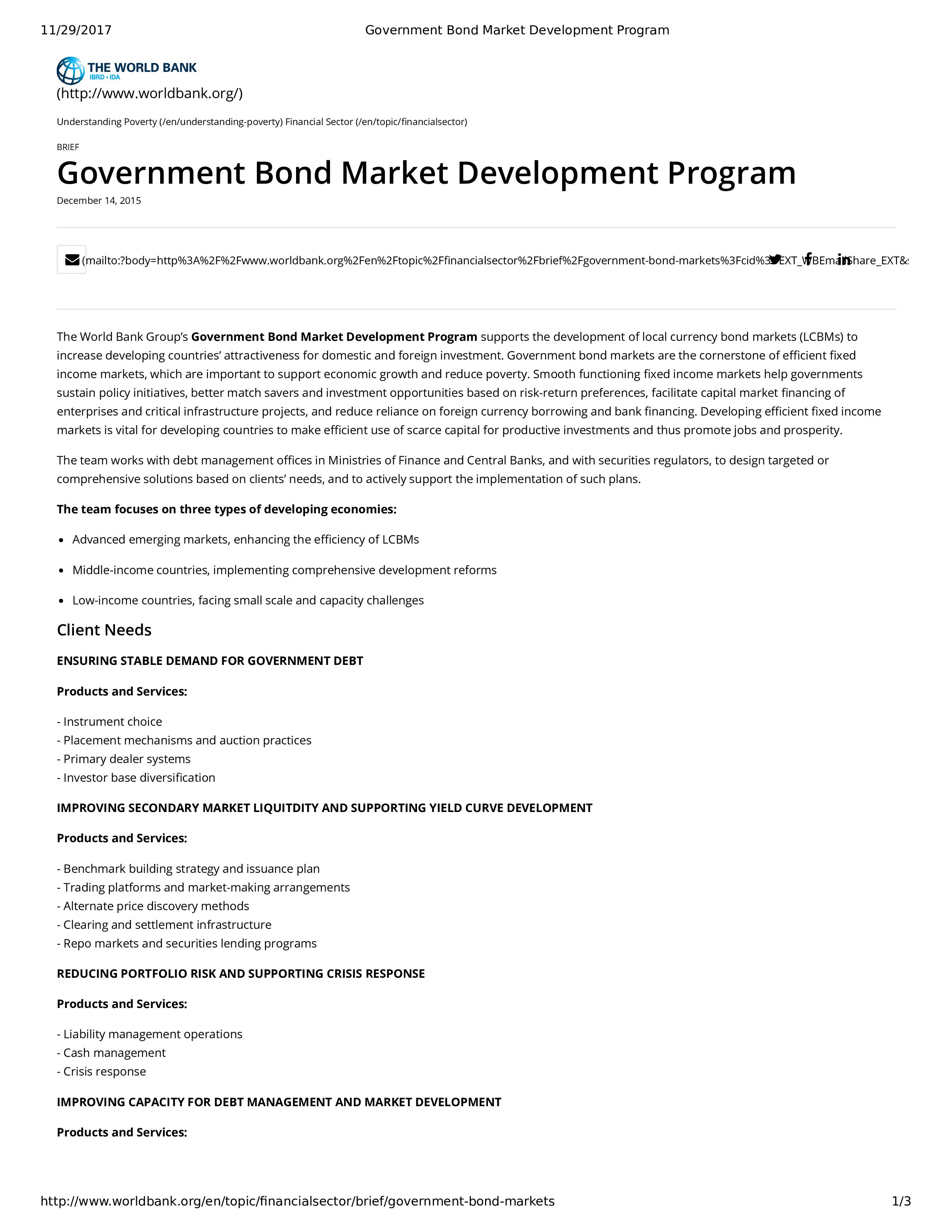 government bond market development program modèles