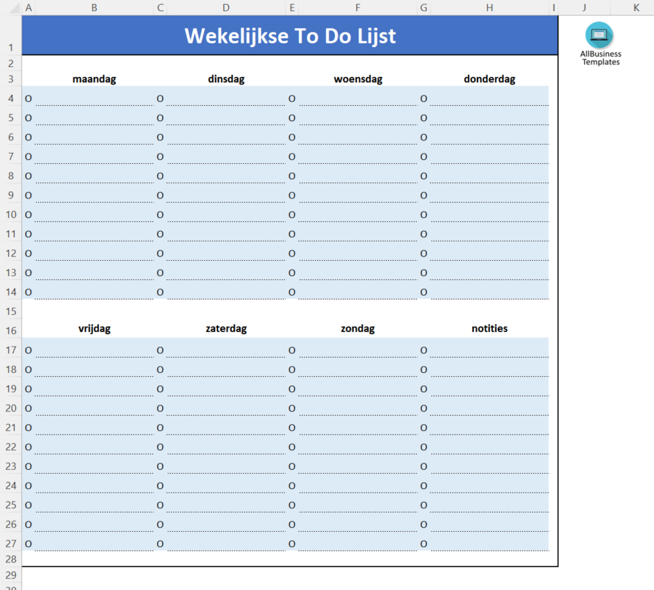 wekelijkse to-do checklist template