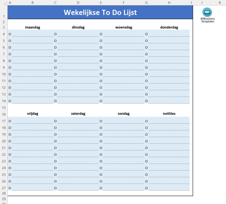 Gratis Wekelijkse To Do Checklist